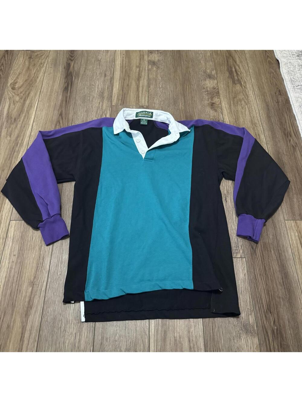 Vtg 90s Slammer Munsingwear Colorblock Rugby Shirt M